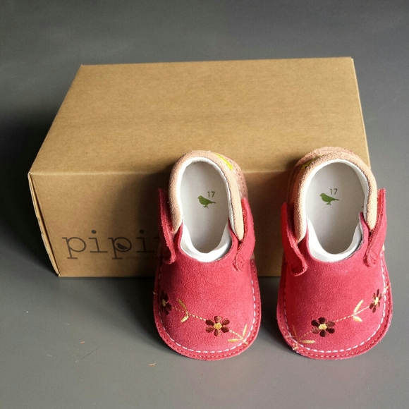 NIB Pipit Floral Pink Suede Leather Baby Shoes - Picture 5 of 15
